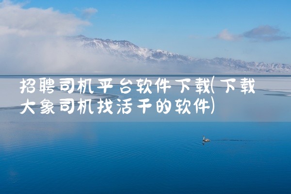 招聘司机平台软件下载